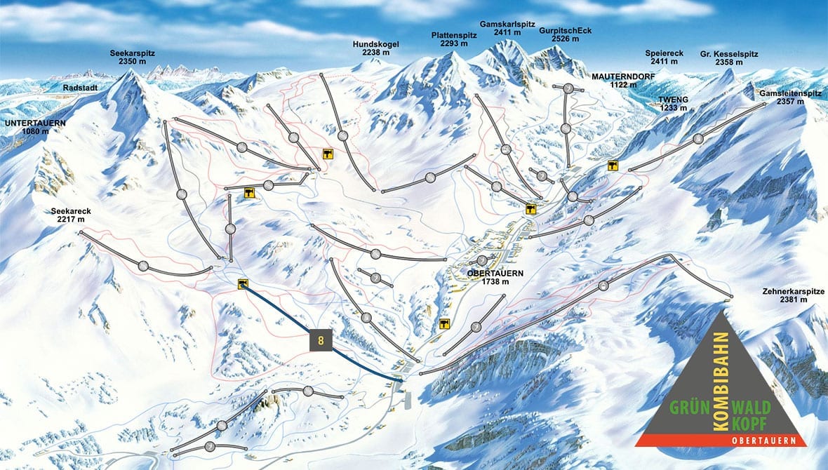 Pistenplan - Grünwaldkopfbahn, Obertauern